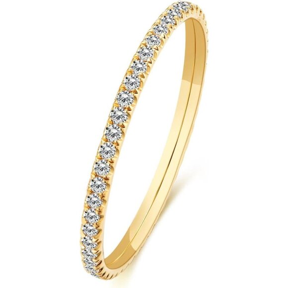 💫 Women Yellow Eternity Band Ring 14k Solid Petite Full Diamond Grown Jewelry - Picture 1 of 9